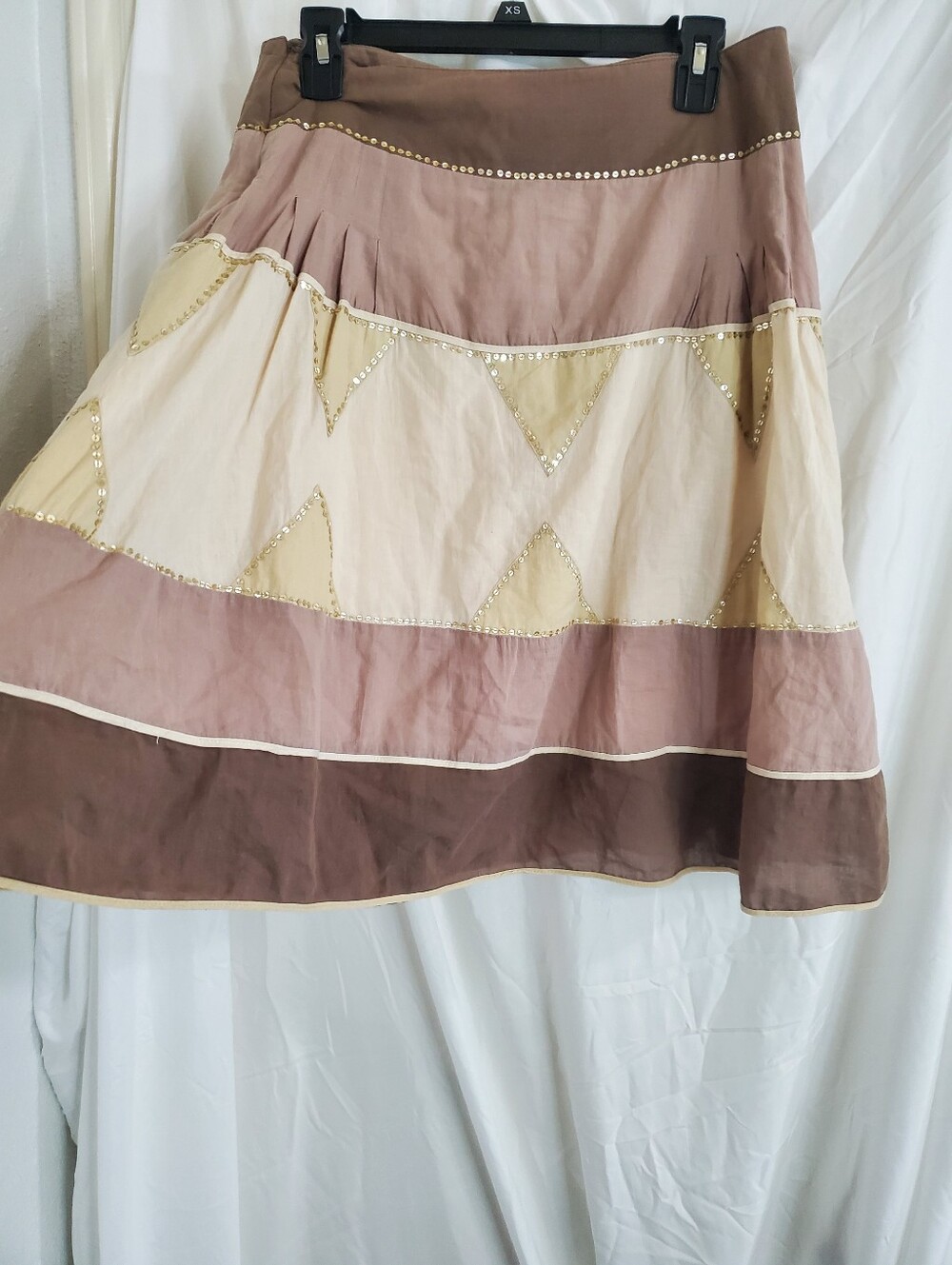 Miss Me cream brown colorblock cotton sequin fit and flare skirt size medium